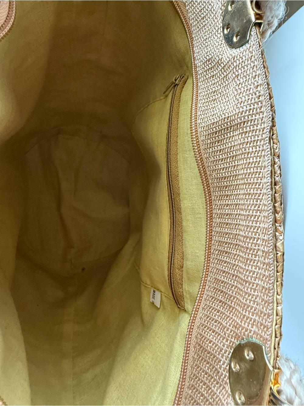 Vintage Straw Tote Bag Gold Trim Coastal Resort Boho Woven Shoulder Purse - Picture 6 of 11